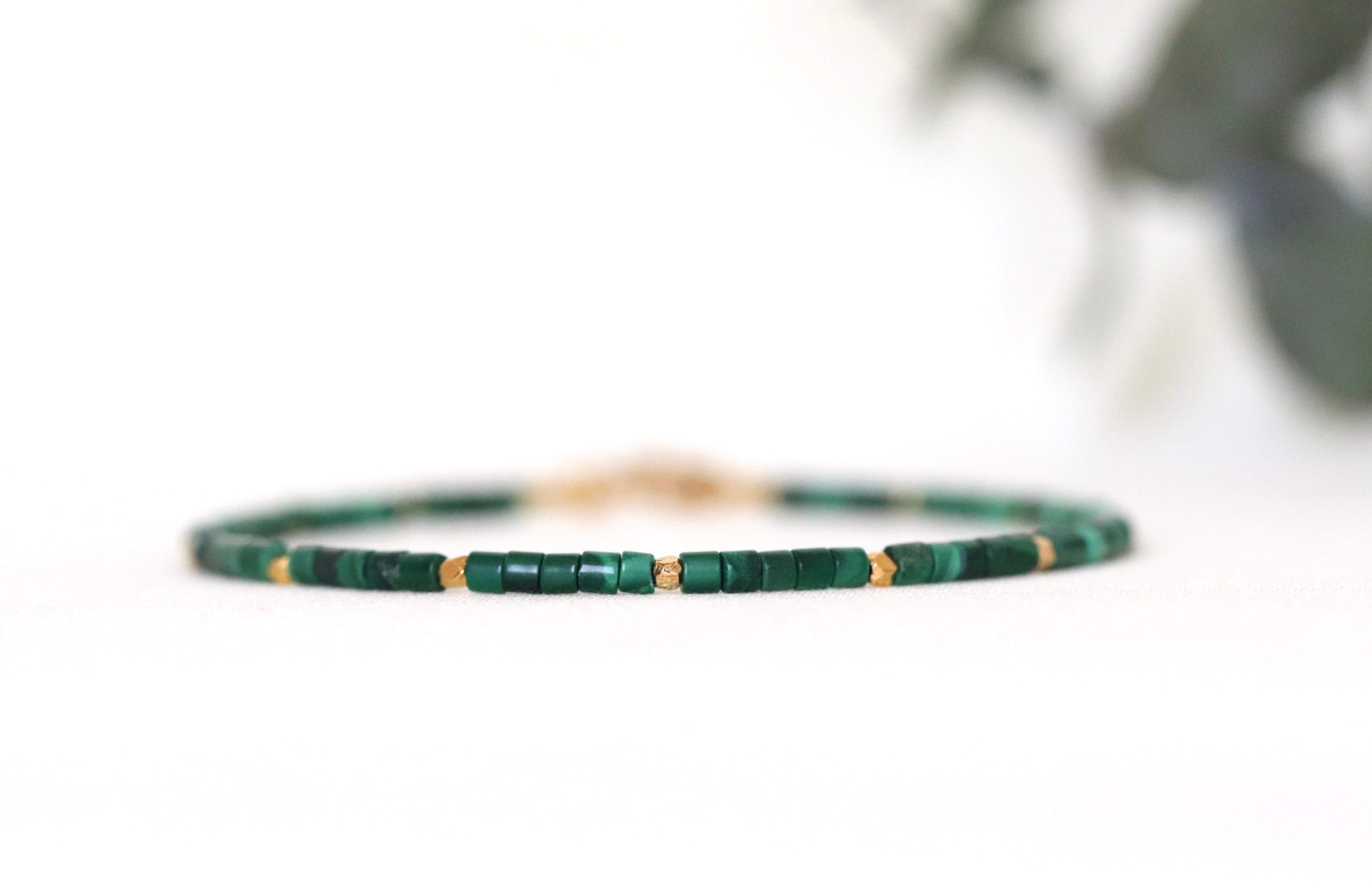 Handmade Malachite bracelet, 2mm square beads with gold vermeil – perfect Christmas stocking stuffer