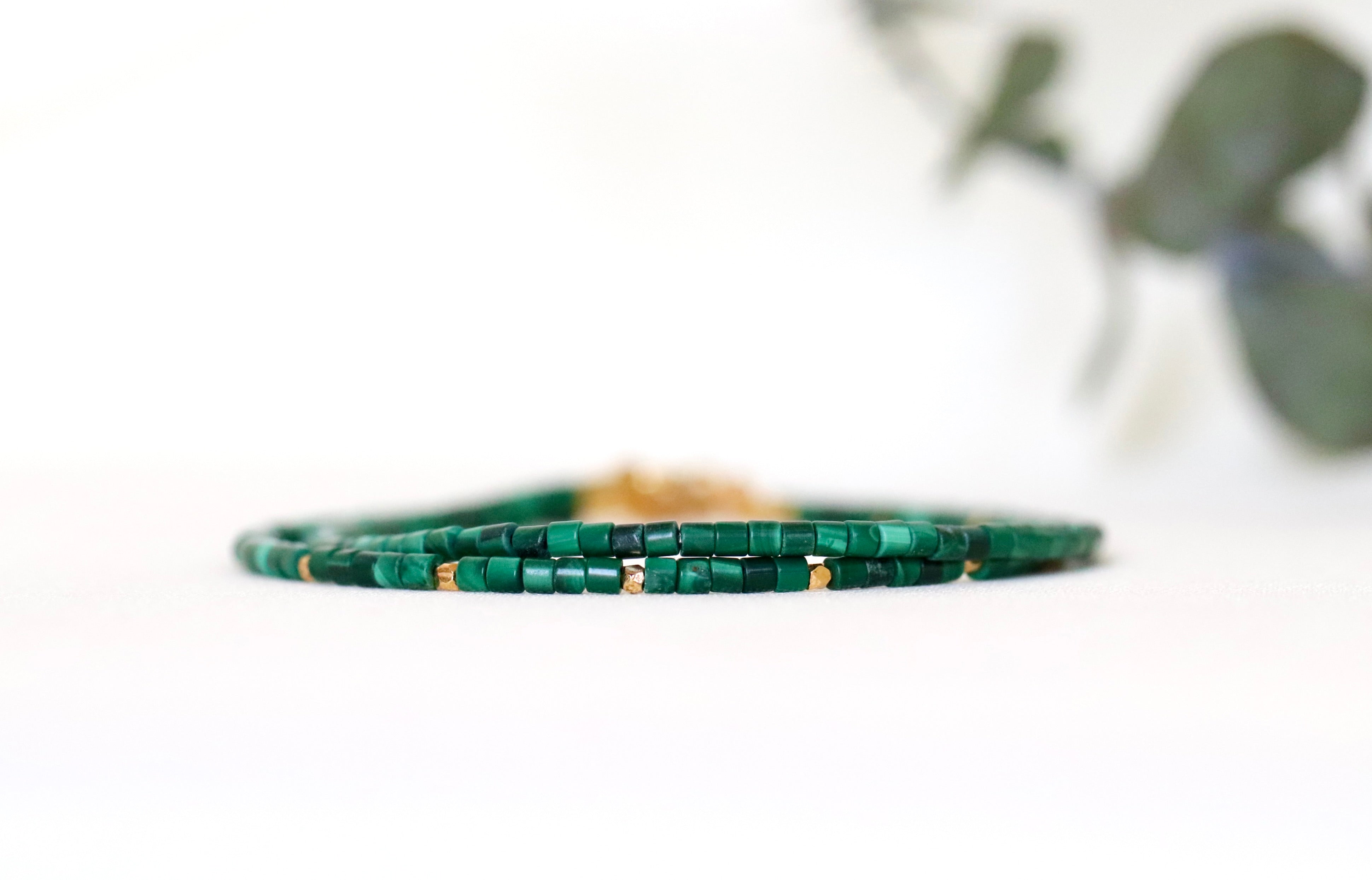 High-quality Malachite bracelet with square beads and gold vermeil accents, thoughtful holiday gift